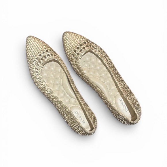 Birdies Shoes - Birdies Metallic Gold Woven Pointed Toe Flats